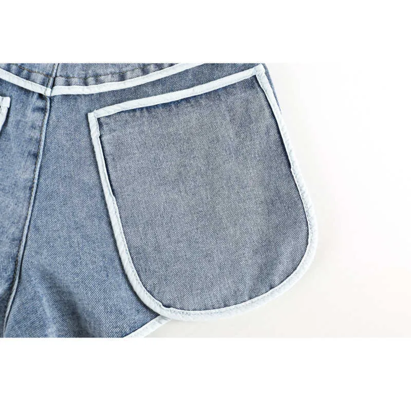 [DEAT] Lato Moda Krótkie Spodnie Łączenie Wysokiej Talii Kieszenie A-Line Luźne Osobowość Kobiety Denim Spodenki 13C853 210527