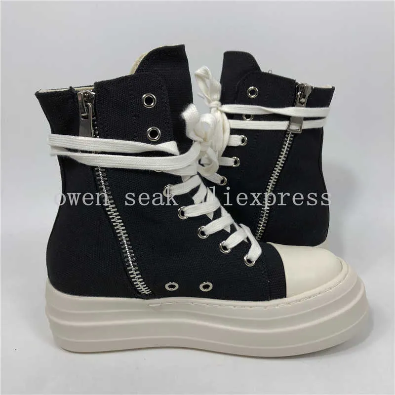 Owen Seak Women Canvas Shoes Luxury Trainers Platform Boots Lace Up Sneakers Casual Height Increasing Zip High-TOP Black Shoes 210911