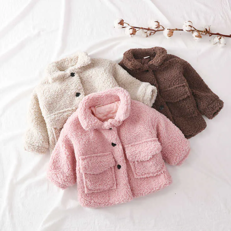 Mode Bébé Fille Garçon Veste D'hiver Épaisse Laine D'agneau Infant Toddler Enfant Chaud Mouton Comme Manteau Outwear Coton 1-8Y 211011