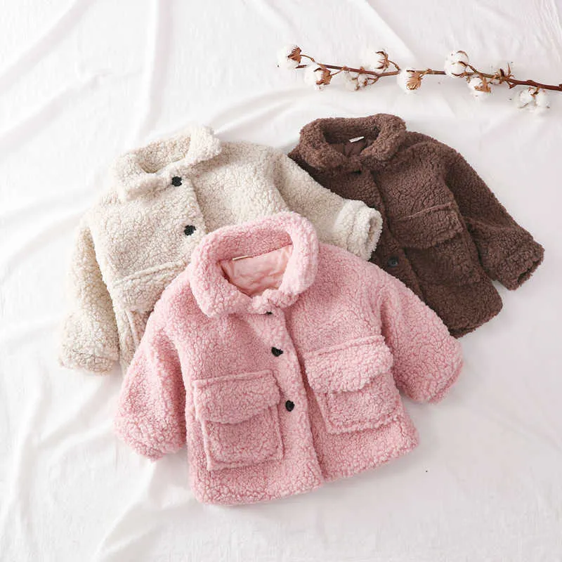 Mode Baby Mädchen Junge Winterjacke Dicke Lammwolle Säugling Kleinkind Kind Warme Schafe Like Mantel Outwear Baumwolle 1-8Y 211011