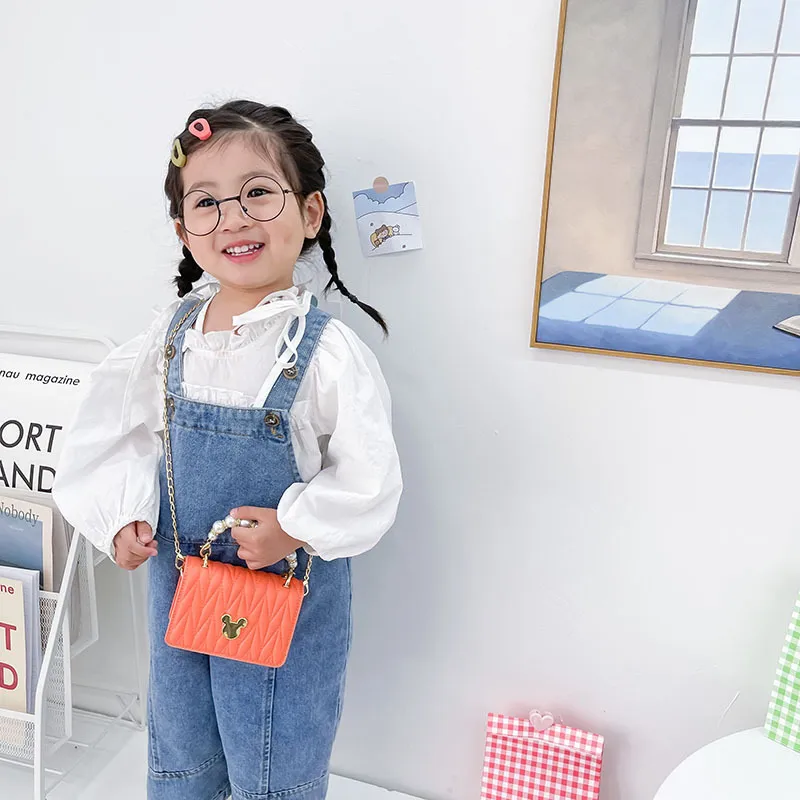 Mode baby flickor tecknad handväskor söta barn pärlkedja messenger väskor barn pu en axel väska mini byte handväska F127