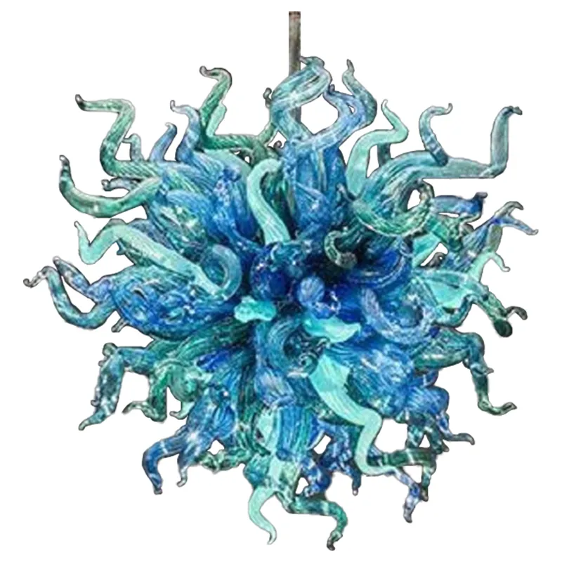 Handblåst glas kristall ljuskrona LED konst hängsmycke lampor blå diameter60cm inomhus belysning modern vardagsrum dekoration