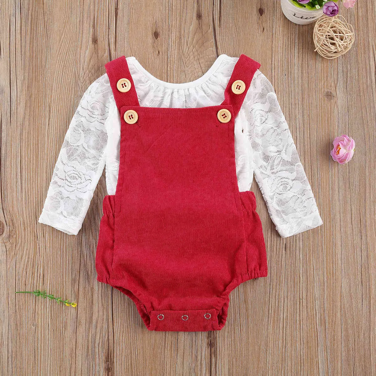 0-18m Natale bambino nato nato bambina vestiti set bianco pizzo pagliaccetto rosso velluto a coste costante outfits d'autunno abbigliamento bambino 210515