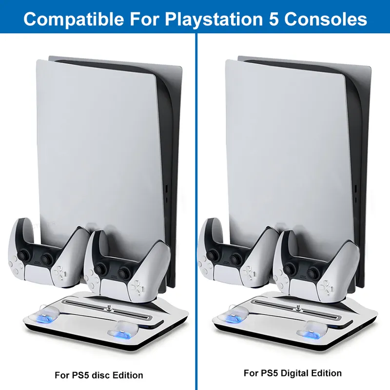 CONDTICAL Stand for PlayStation 5 Game Console 3 Cooler LED BASE BASE FAST FART FARCH مع وحدة تحكم مزدوجة Charger3192328