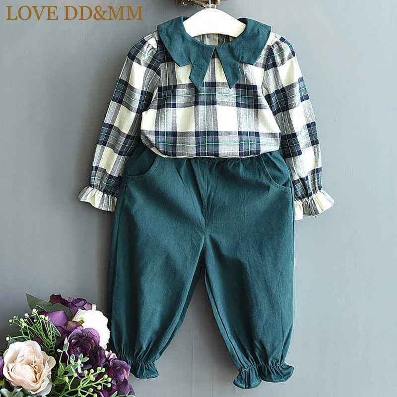 LOVE DDMM Mädchen Sets Frühling Kinderkleidung Mädchen Casual Plaid Langarmshirt + elastische Hosen Zweiteiliger Anzug 210715