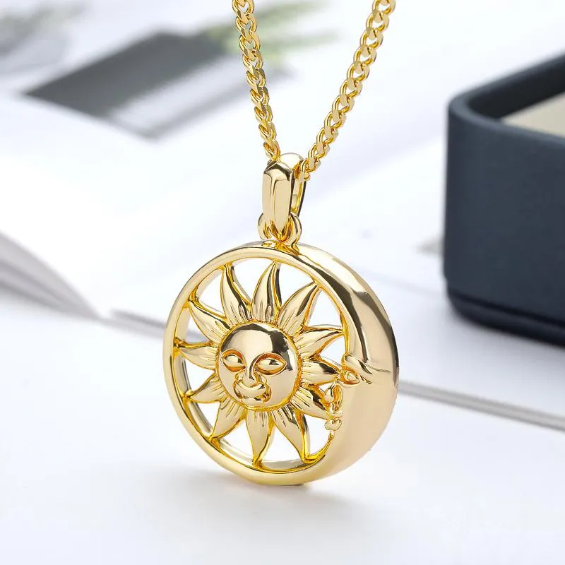 Pendant Necklaces Vintage Big Sun And Moon Stainless Steel Necklace Boho Charm Celestial Dainty For Women Collier Femme BFF Jewelr269c