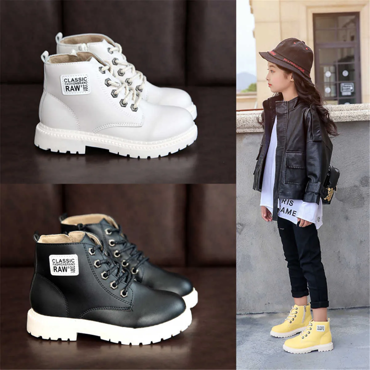 Kids Boots Girls Martin Children Shoes Autumn Winter Fashion Boy Soft Leather Antislip Casual Ankle Short 3-12Y 210918