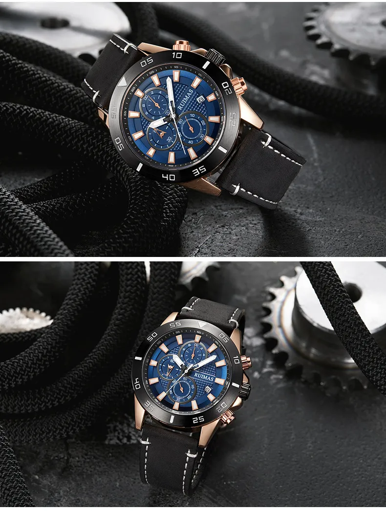 RUIMAS Multifunctional Chronograph Sports Men's Watch 46mm Luminous Calendar Quartz Watches266b