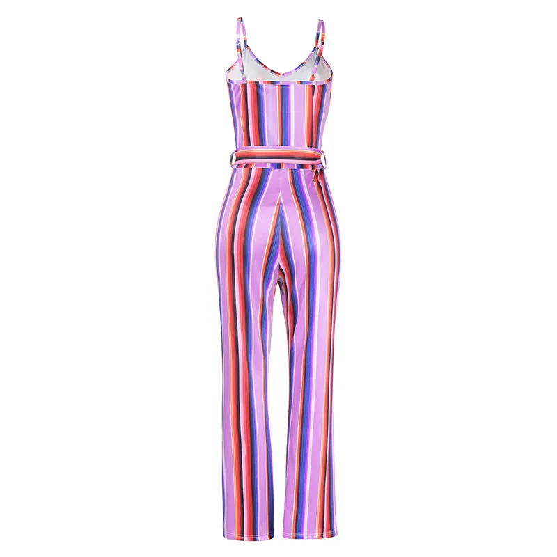 Women's Sexy Jumpsuits-Halter Neck Backless Stripe Wide Leg Bell-Bottoms Trouser Long Pants Romper