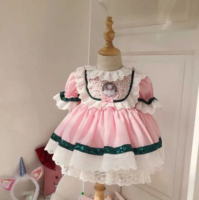 Bebé niña verano rosa oveja encaje Turquía Vintage español Lolita princesa bola princesa vestido para niña Pascua cumpleaños fiesta Q0716