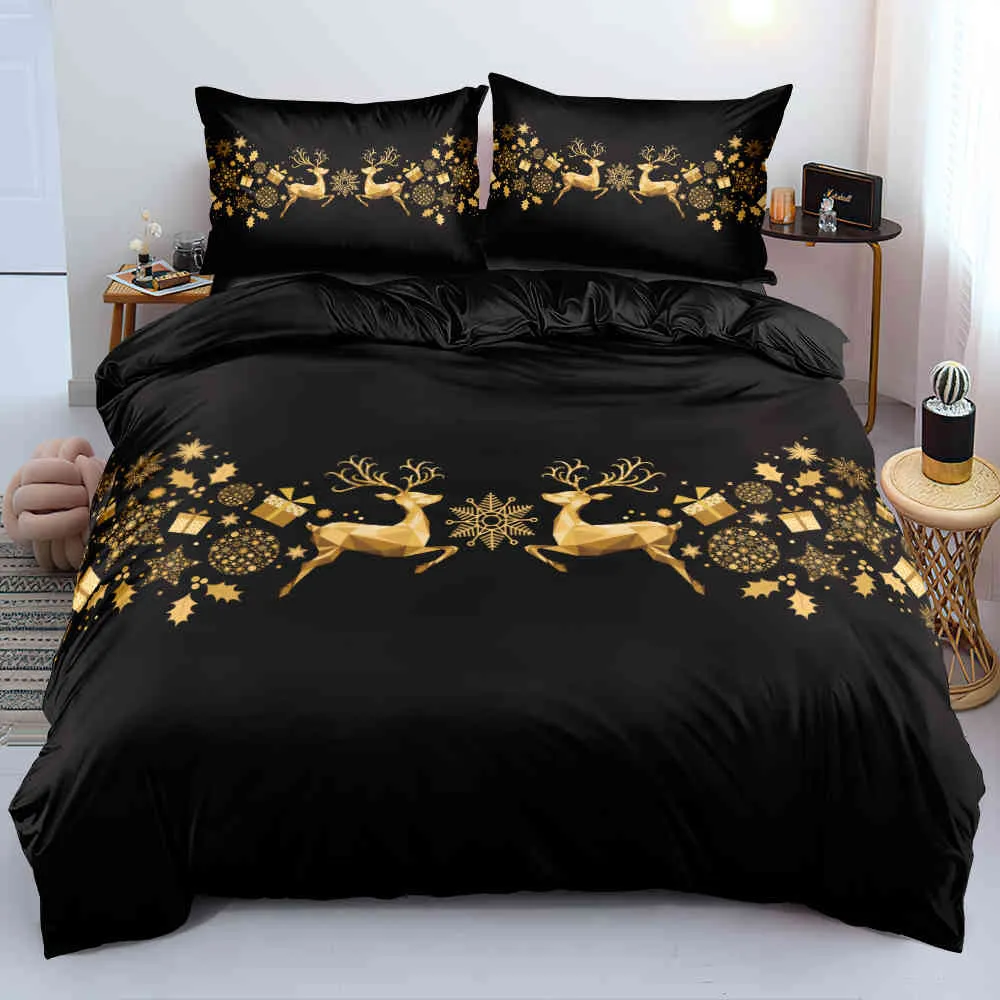 3d Gold Deer Feliz Cama de Christmas Roupa de cama de roupas de cama Design personalizado DuvetQuiltComForter Conjunto King Queen Twin Size3604197