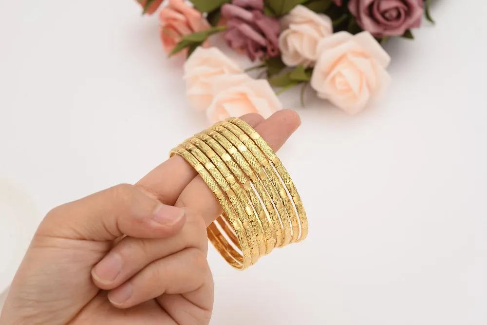 Whole Solid Gold GF Ethiopian Bracelet Bangle Dubai Jewelry Big Circle Bangles Wedding Bridal Women Gifts298H