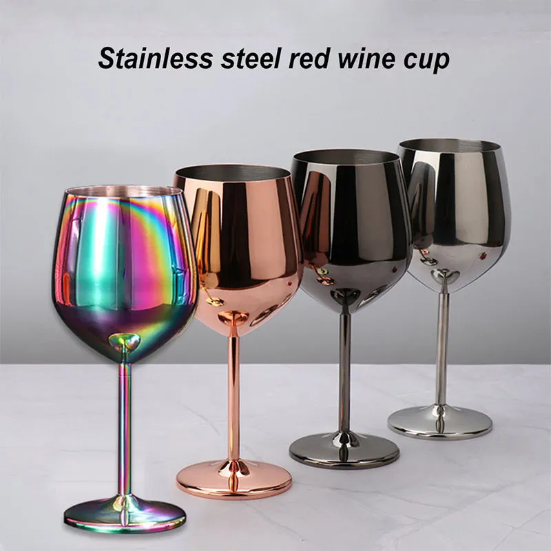 500ml 304 Stainless Steel Single Layer Goblet Red Wine Glass Colorful Large-capacity Drum-shaped Drop-resistant Wine Glass 210326