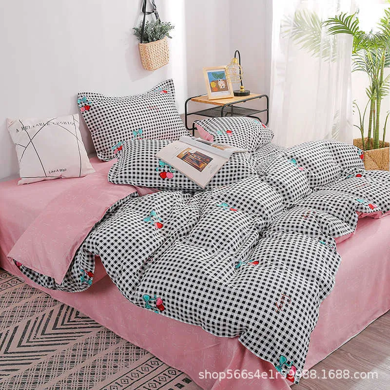 Moda estilo simples casa conjuntos de cama capa edredão folhas planas inverno completo rei rainha conjunto com cor diferente 210727327e