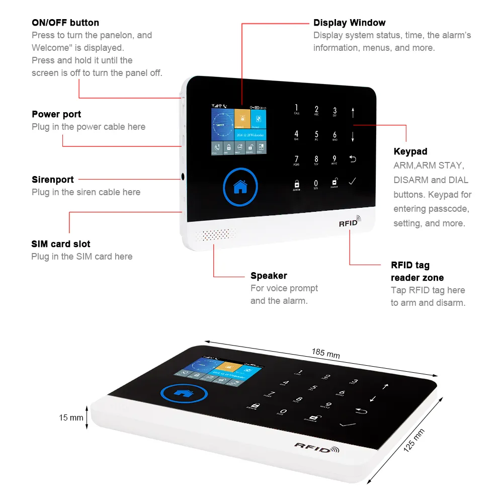 Wegwar Wireless WiFi GSM RFID TFT Beveiliging Alarm Systeem Kit App Afstandsbediening Inbreker Touch Toetsenbord Smart Home