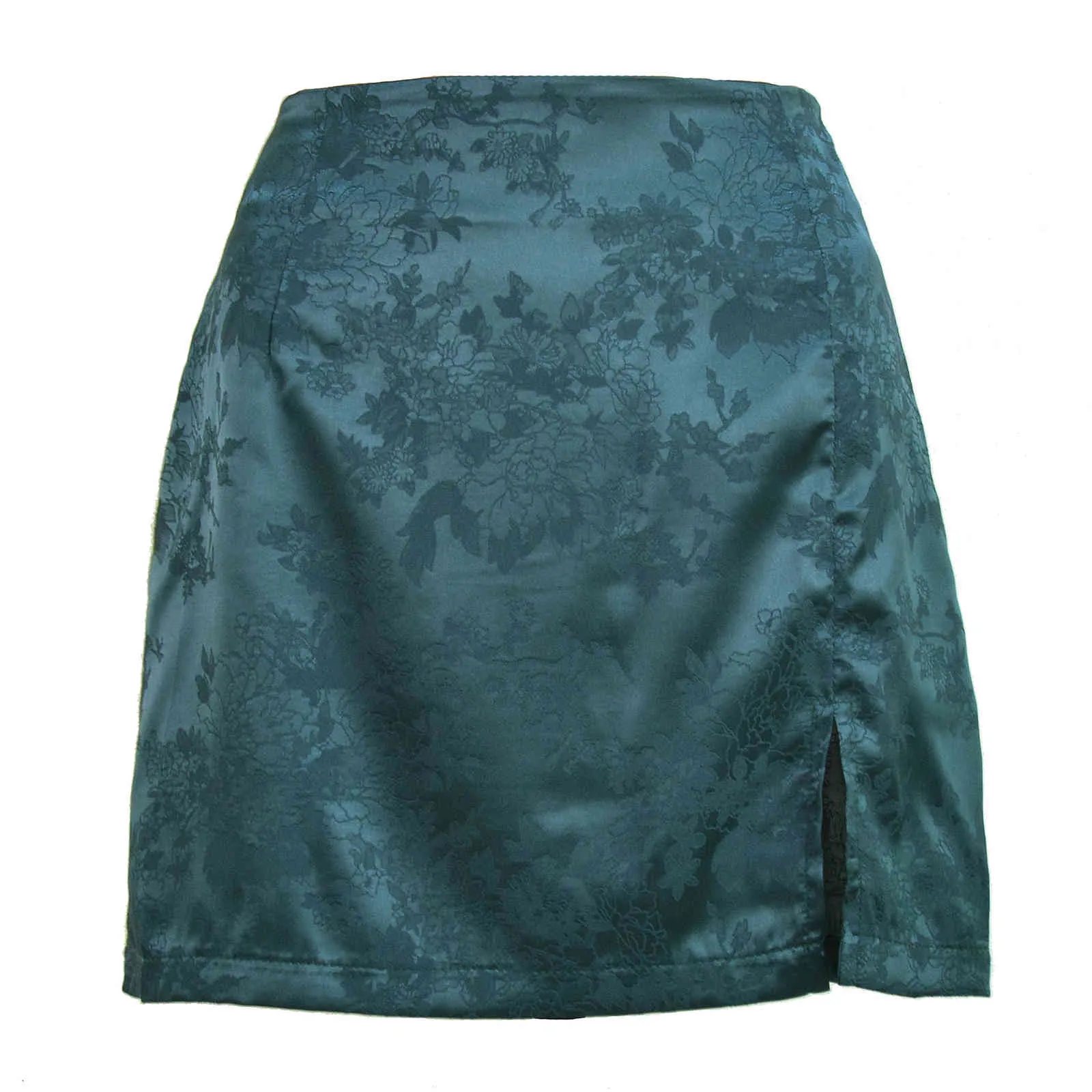 Mujeres Summer Elegante Jacquard Satin Falda corta Sexy High Wist Split Mini Falda Vintage Skirper Skirt High Street 210518