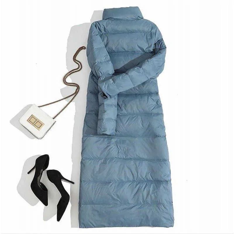 Fi Dames Dubbelzijdig Lange Jas Winter Turtleneck White Duck Coat Breasted Parkas Warme Sneeuw Uitloper 210910