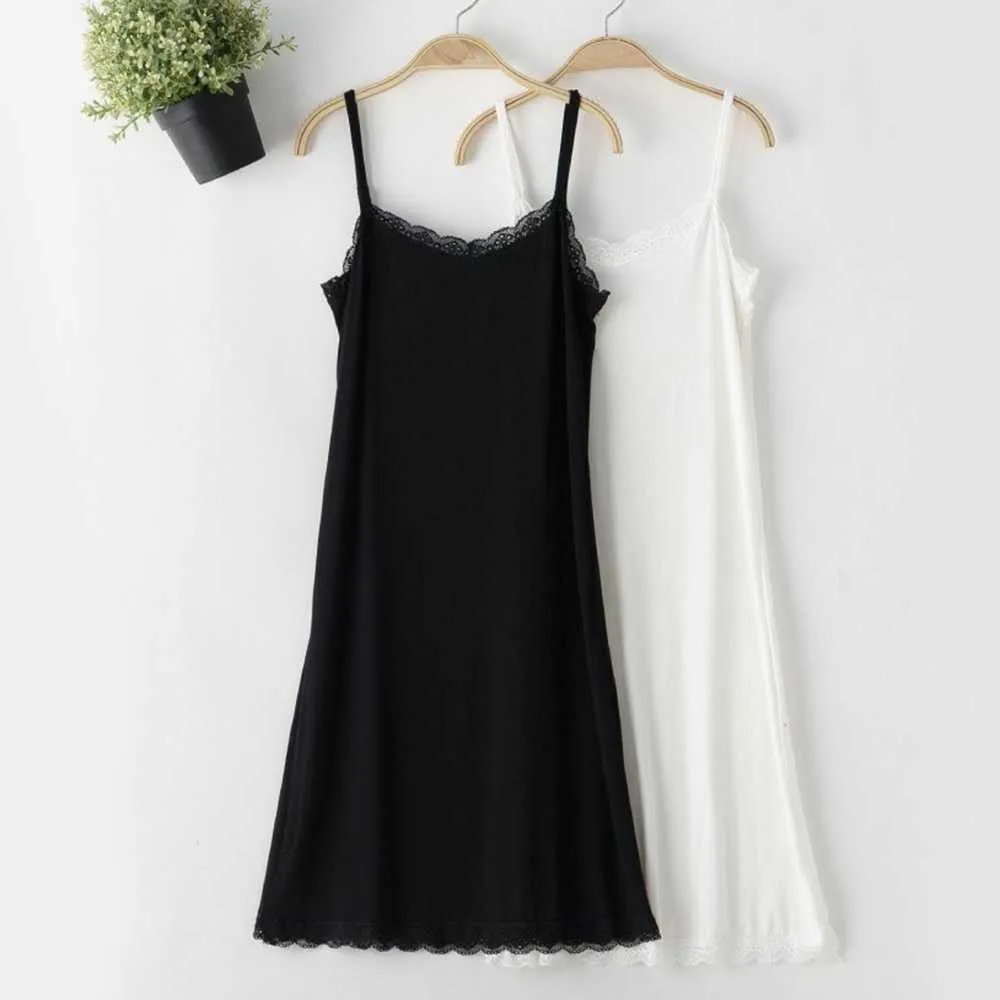 Bayan Bayanlar Dantel Full Kayma Cami Streç Petticoat Ayarlanabilir Strappy Sessiz Elbise Elbise Uzun Yelek Siyah Beyaz 903-B683 Q0712