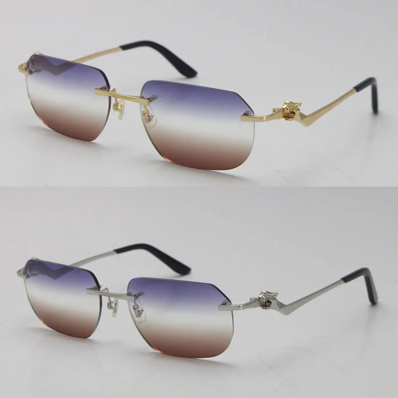 Hele randloze unisex mode luipaardreeks zonnebril metalen rijglazen hoogwaardige ontwerper UV400 3 0 dikte framele306U