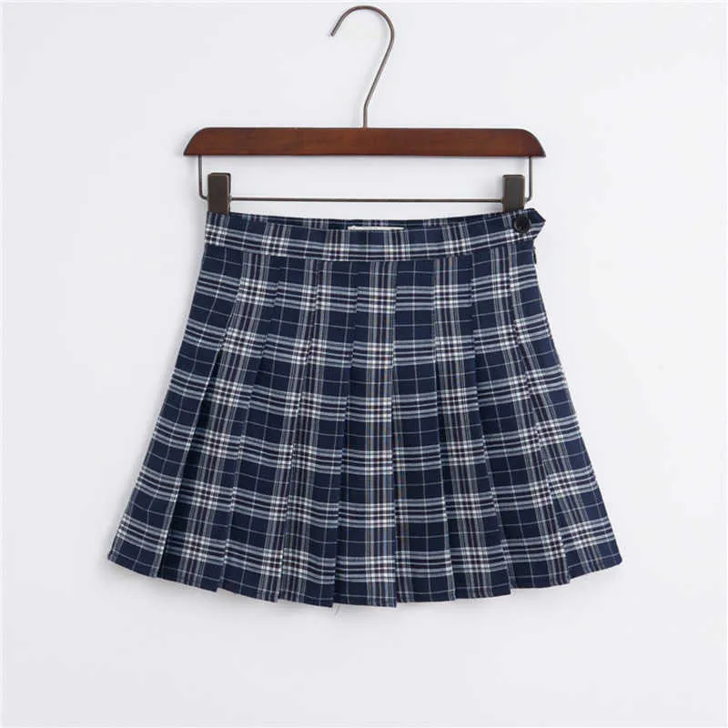 Aelegantmis jupe plissée à carreaux femmes 90s Mini taille haute Style Lolita coréen court Tennis s avec Short en dessous 210607