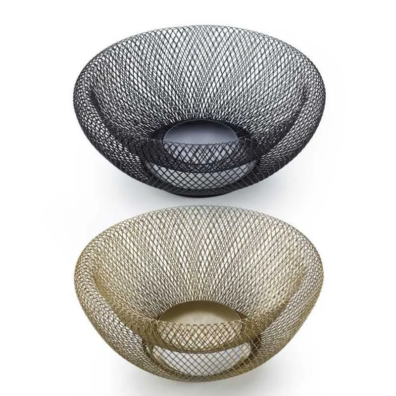 Hand-woven Iron Wire Hollow Storage Fruit Vegetable Basket Round Elegant Picnic Drop 210609