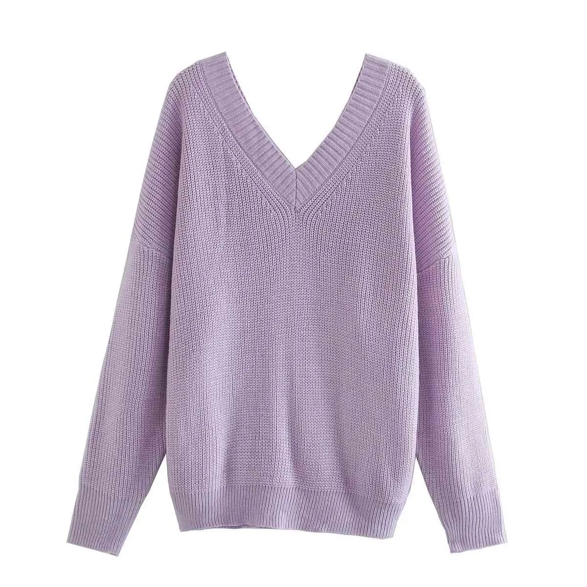Mode violet pull tricoté femmes hiver Sexy à manches longues pull femme pull ovsesize pull coréen 210521