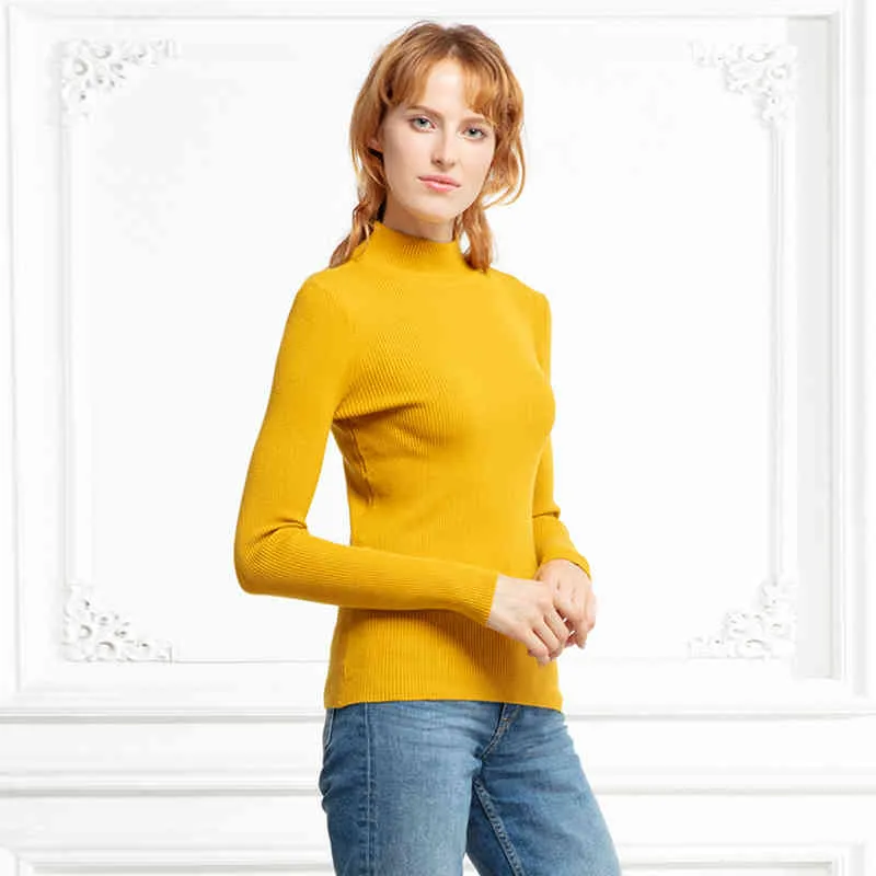 Autumn Women's Sweater New-coming Winter Knitted Turtleneck Primer Shirt Long Sleeve Korean Slim-fit Tight Femme Pullovers 210422