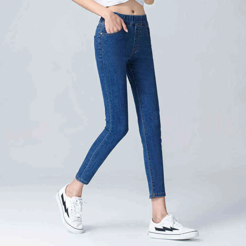 Frauen elastische hohe Taille Skinny Jeans plus Größe 5XL 6XL Mode Frauen schwarz blau Tasche Mom Jeans Skinny Stretch Denim Hosen 211111