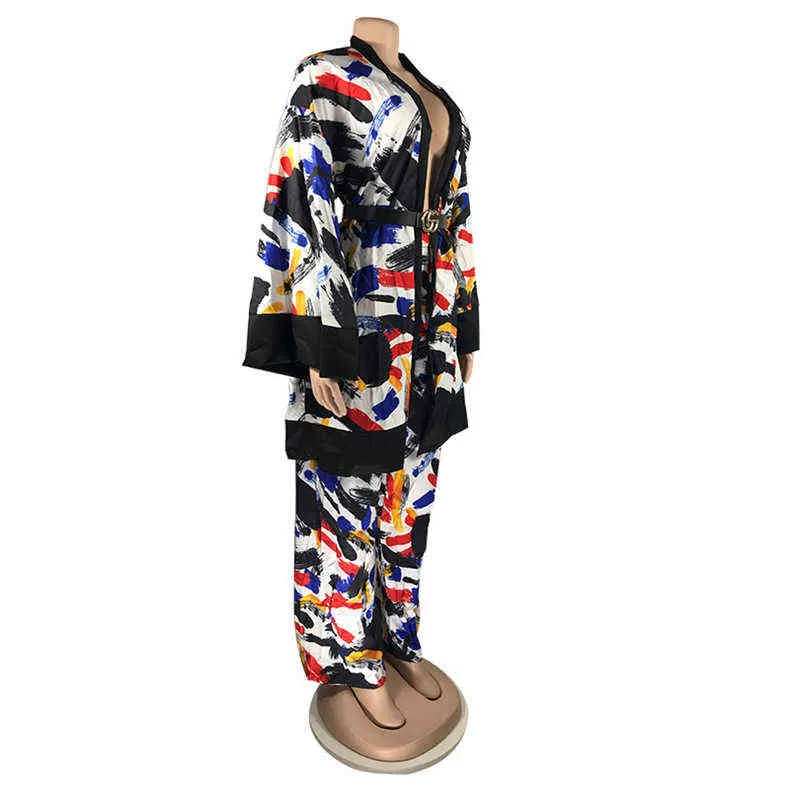 Wiosna Set Casual Dress Women Flare Rękaw Patchwork Long Top and Pants Suit Stroje Vestidos Afryki 211106