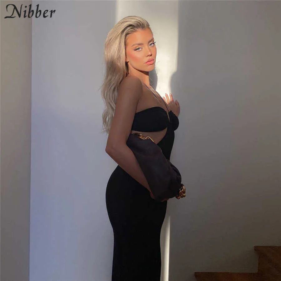 Nibber Traf Tinta unita Abito lungo Donna Casual Halter Neck Cinghie Vita esposta Summer Sundresses Elegante Party Sexy Robe Y0823