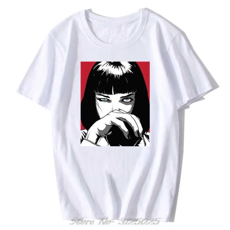 Quentin Tarantino Pulp Fiction Mia Vintage Männer/Frauen Mode Männer Baumwolle Film 90er Jahre T-shirt Streetwear Punk Rock ästhetische Kleidung X0621