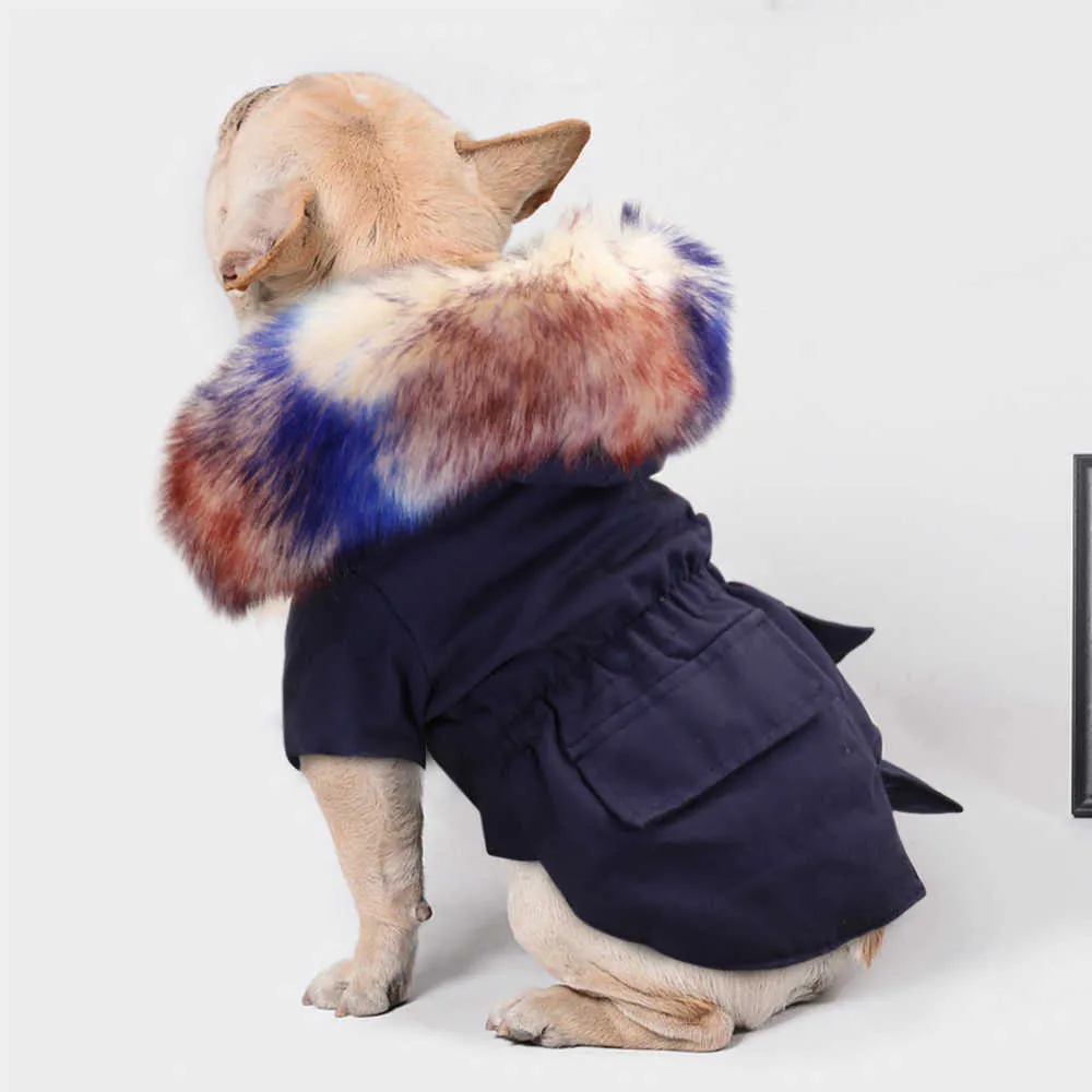 Chaud hiver chien vêtements de luxe manteau de fourrure de chien Hoodies pour petit moyen chien coupe-vent vêtements pour animaux de compagnie polaire doublé chiot veste 211013