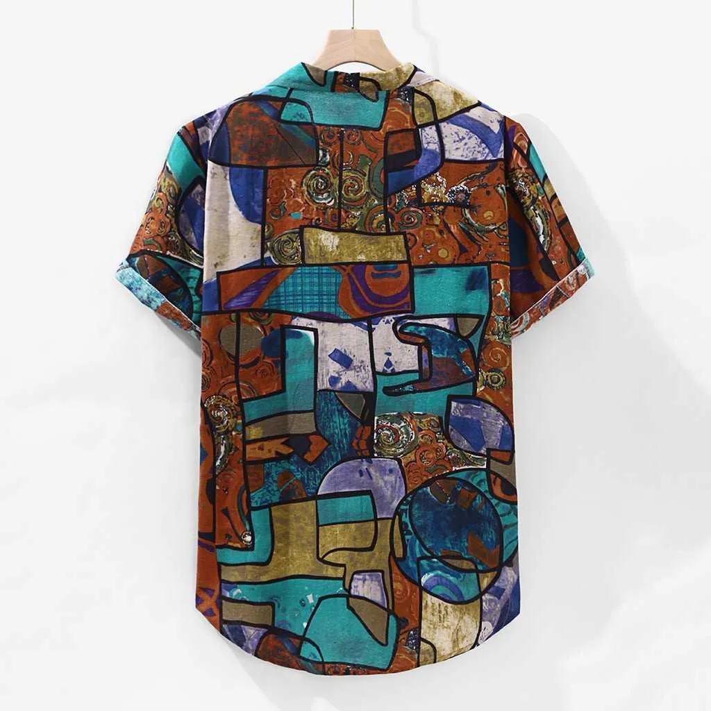 Womail Arrivals Casual Print Brand Shirt Men Short Sleeve Button Tops Loose Fashion Beach Hawaiian M-4XL 210629