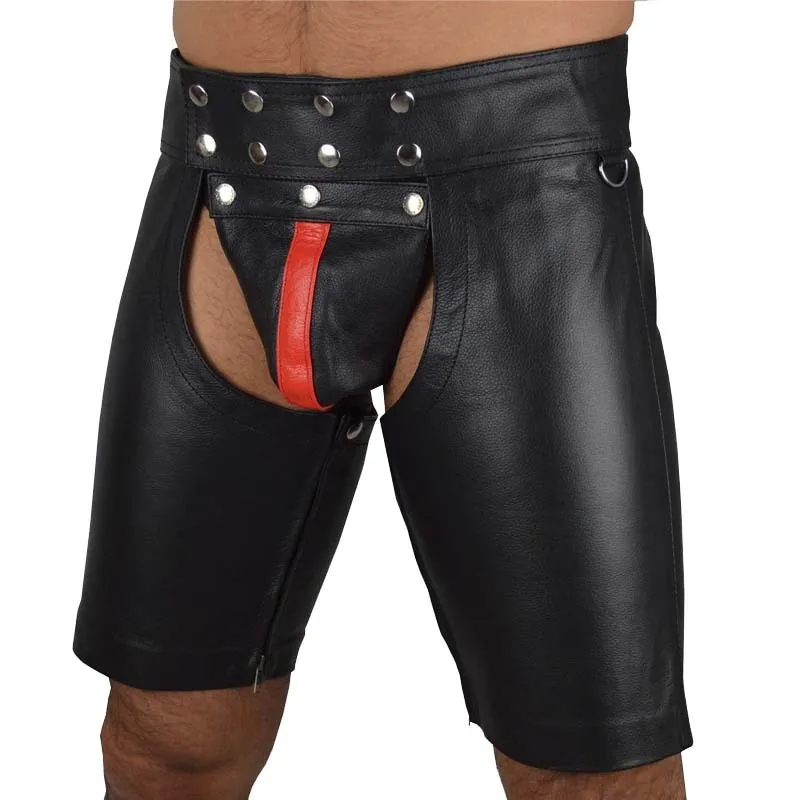 Сексуальные мужские шорты черная искусственная кожаная кожа открытая промежностная промежностная шорты скины брюки для мужчин Sexy Short 210322