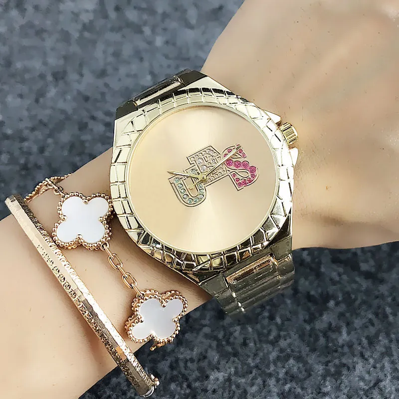 Marque Watch for Women Lady Girl Colorful Crystal Style Metal Steel Band Quartz Quartz Gsins GS101355117