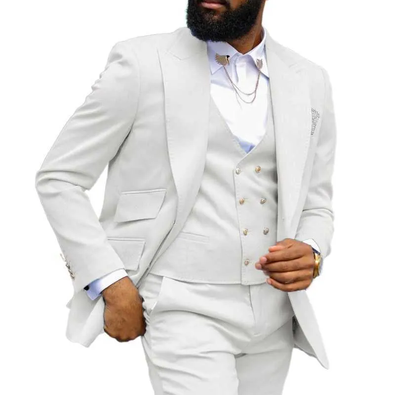 Slim Fit Män Passar Med Dubbel Breasted Vent Toppad Lapel Afrikansk Bröllop Tuxedo för Groom Male Fashion Jacket Pants X0909