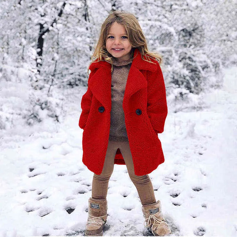 Sping Autumn Fashion Casual Baby Girls Lapel Jacket Lamb Wool Thick Solid Color Outerwear Loose Coat Children Warm Clothes 2112049707453