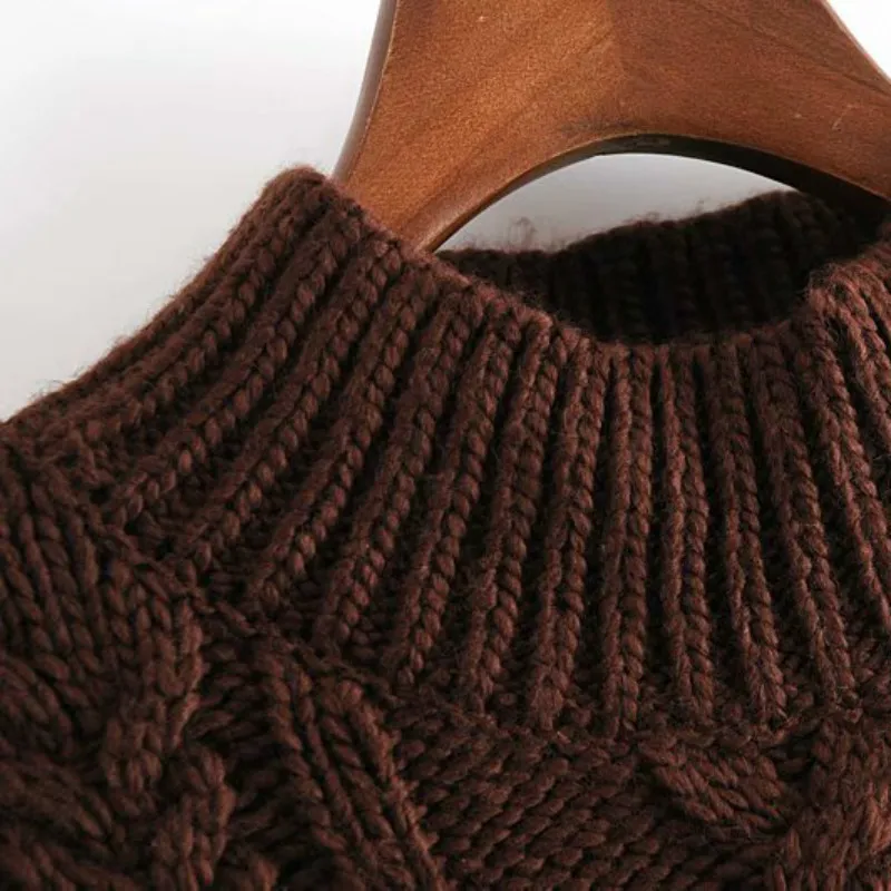 Vintage femme en vrac bordeaux col montant Crochet pull hiver mode dames hauts épais femme décontracté chaud tricots 210515