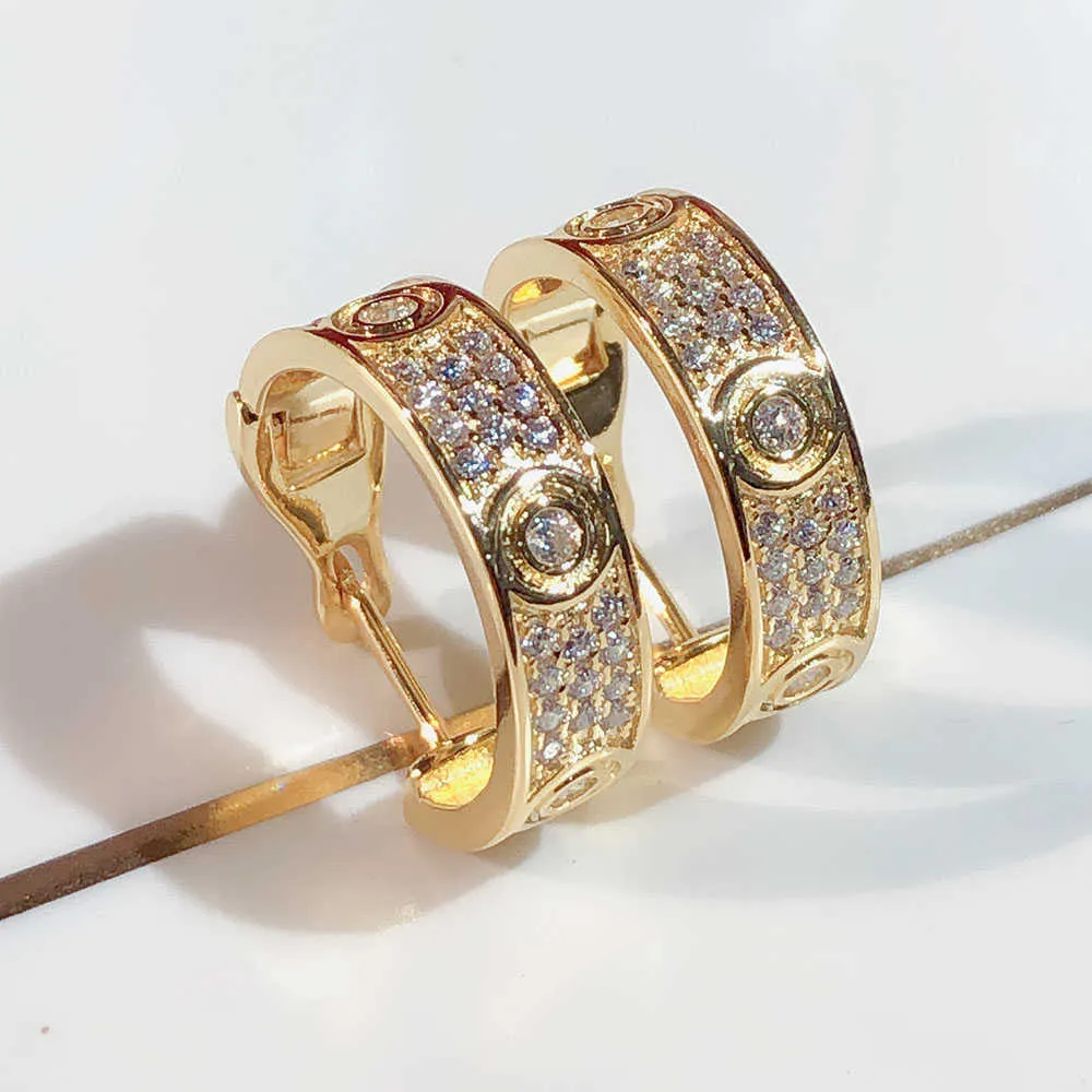 Love Earrings Sterling Silver Women Men Diamonds Clasp Stud Rose Gold Fashion Jewelry Cryatal 18K Original Round Luxury Anime 2106211I