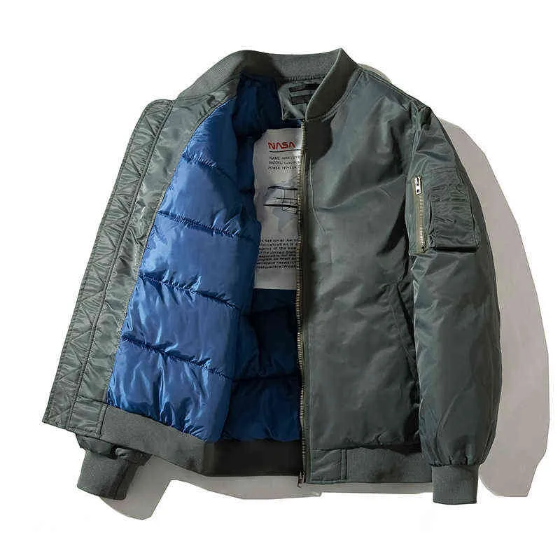 Hiver épais streetwear hommes hip hop manteaux militaires bombardier veste automne solide manteau de base coupe-vent décontracté personnalisé 211214