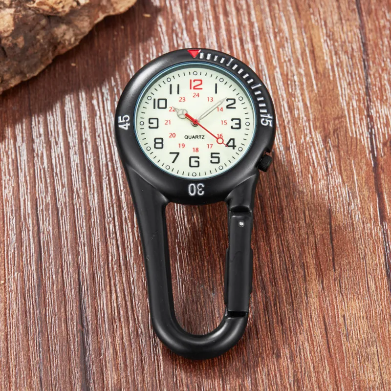 Luminous Outdoor Sport Wspinaczka Zegar Clip-On Carabiner Zegarek Kieszeniowy Vintage Duże cyfry Display Quartz Movt Reloj de Bolsill