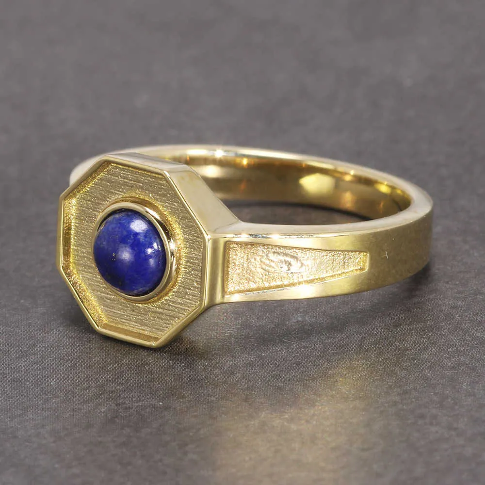 Ręcznie robiony vintage mężczyzna z naturalnym lapis lazuli kamienny sześciokąt Pierścienie miedziane dla mężczyzn Pure Gold Color Retro Unikalna biżuteria 210926776086