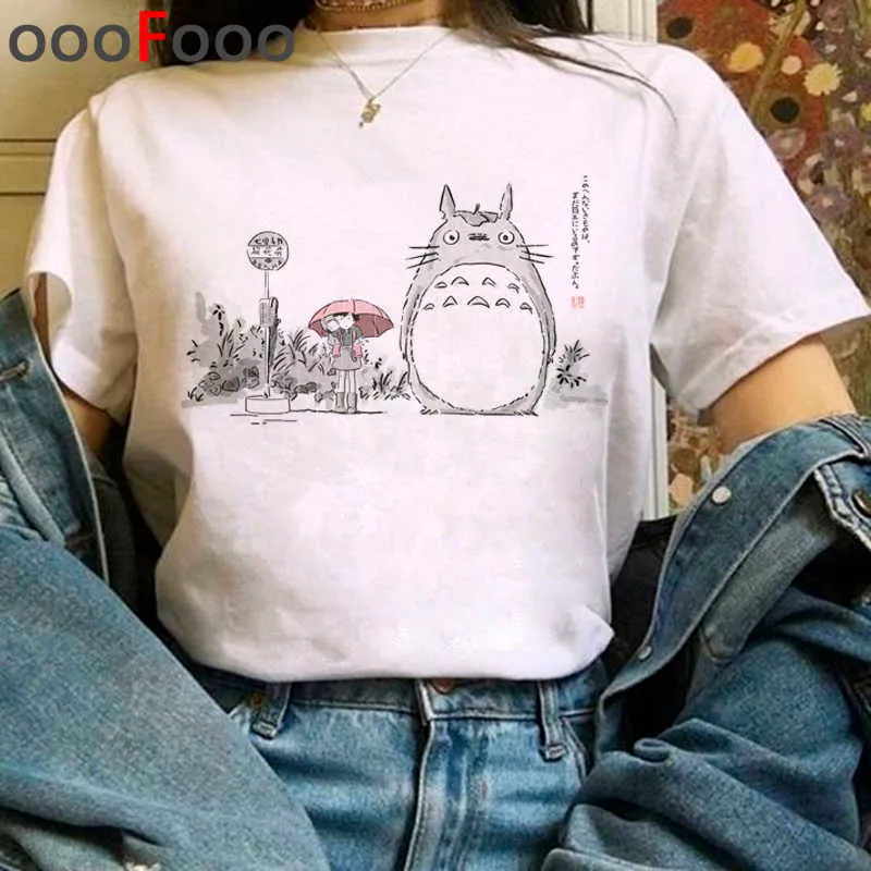 Totoro Studio Ghibli Harajuku Kawaii T Shirt Women Ullzang Miyazaki Hayao Tshirt Funny Cartoon T-shirt Cute Anime Top Tee Female X0628