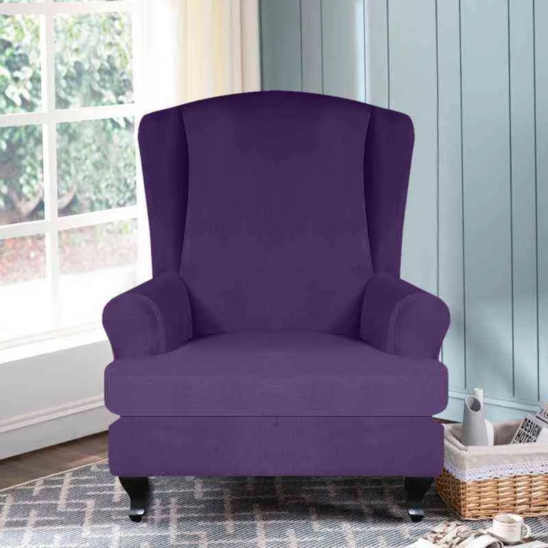 Skrzydło Krzesło Pokrywa All-Inclusive Wingback Chair Protector Elastyczny fotel Slipcover do domowej kanapy Krzesło obejmuje 211102