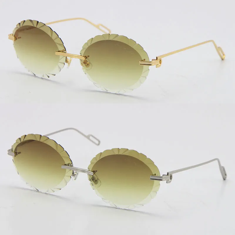 Whole Men Women Rimless Oversized Round Sunglasses Carved Diamond Cut lens Outdoors driving glasses design half frame Adu277t