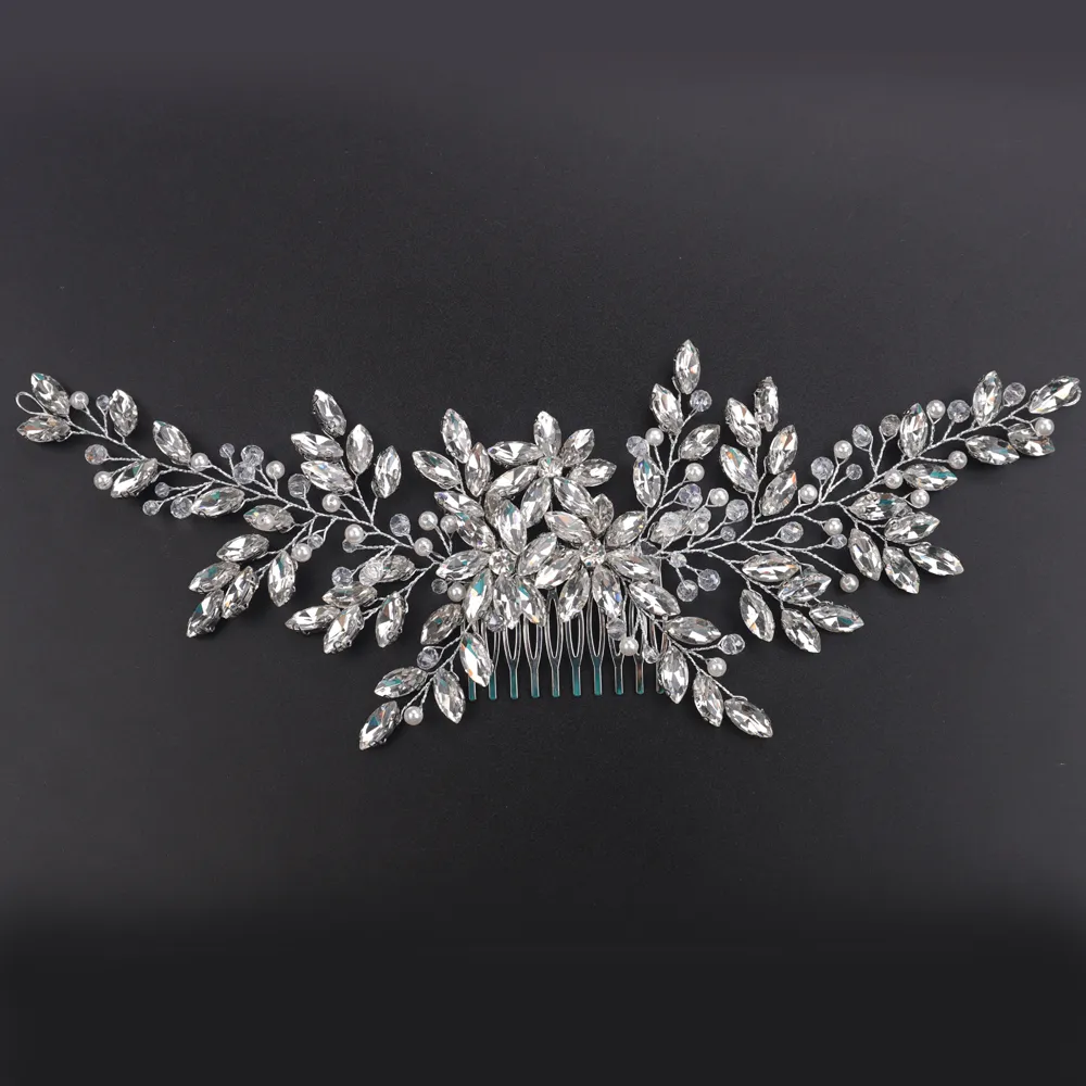 Bridal Vintage srebrne pełne norcestony duże włosy grzebieniowe shinny perły i kryształy grzebień nakrywa hEKTECKIE BRIDAL Hair Piece Wedding 2261990378