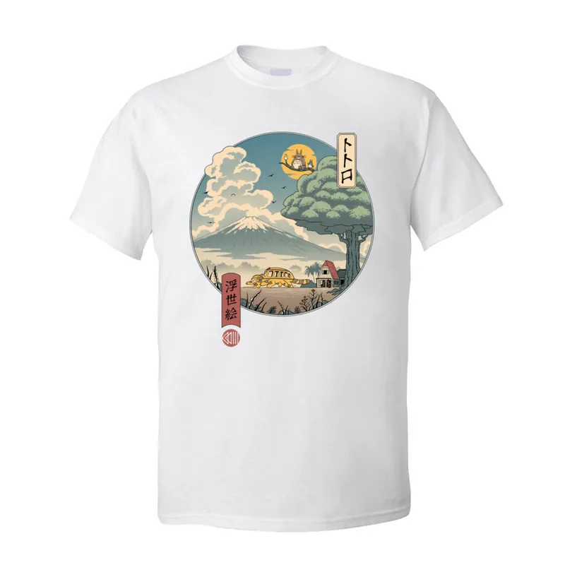 Neighbors Ukiyo e Cotton Fabric T-Shirt for Men Short Sleeve Crazy Tops T Shirt 2020 Summer Fall O Neck Tee-Shirts Summer Neighbors Ukiyo e-226 white