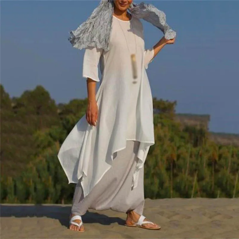 Verano otoño tallas grandes vestidos mujeres 5xl suelto largo vintage vestido boho camisa vestido maxi bata moda femenina 201025