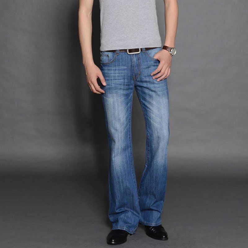Men's Japanese and Korean Fashion Retro Long Jeans High Quality Black Denim Flared Pants 210715