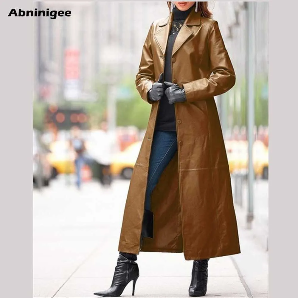 가죽 자켓 여성 긴 여성 의류 봄 솔리드 컬러 Steampunk 고딕 옷깃 바이커 자켓 여자 가짜 모피 코트 211007